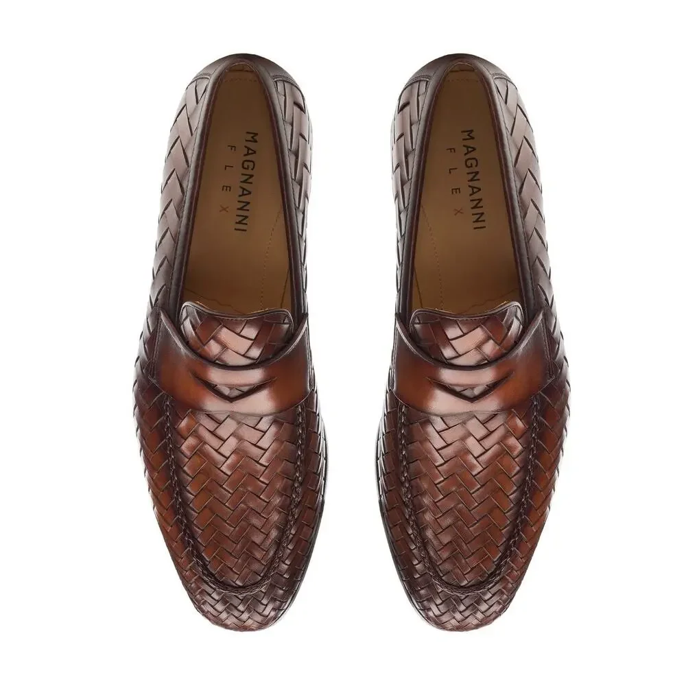 NIB Magnanni ‘Herman’ Cognac Brown Woven Leather Loafers 43.5EU/10.5US $595.00